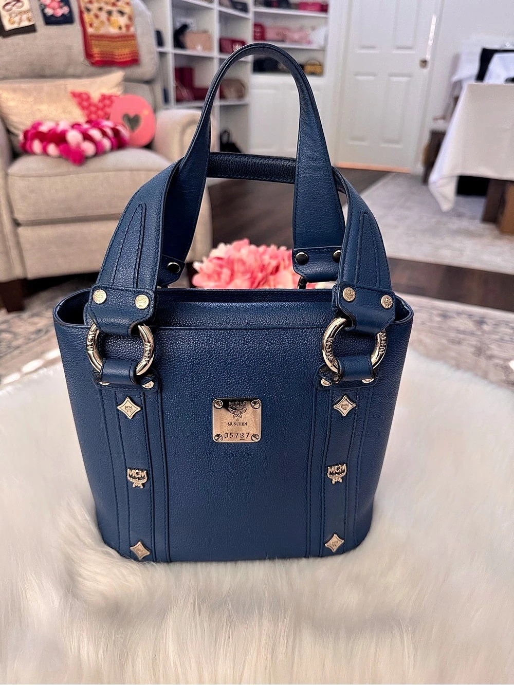 MCM Blue Tote Top Handle Bag